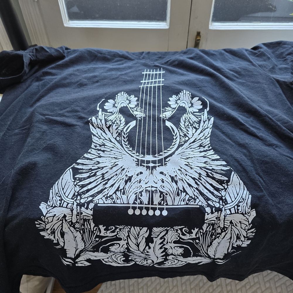 Never Worn Black T-Shirt with White Guitar Design